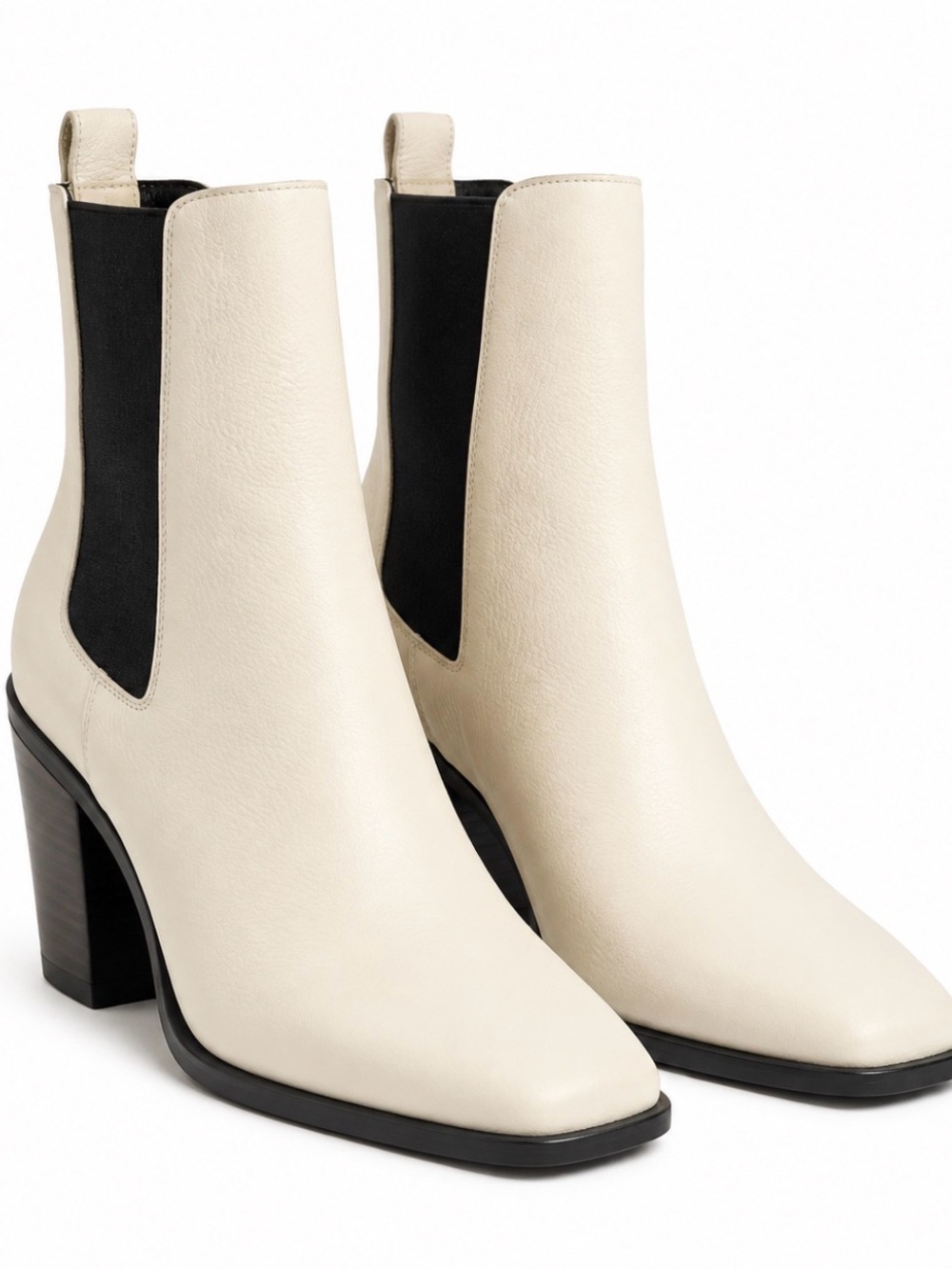 Marc Fisher LTD Milkriste Ivory Leather Ankle Boots Women’s 10M Block Heeled